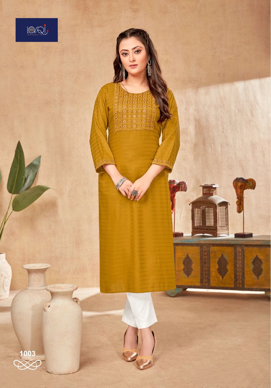 Larqi Oreo Chocolate 1 Rayon Fancy Wear Embroidery Kurti Collection